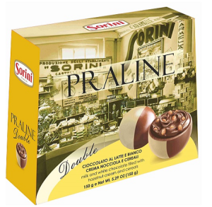 Конфеты из мол. и бел. шок. Сорини Баулетто Дабл 150г с начинкой пралине