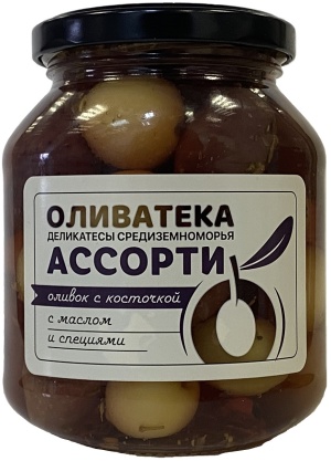 Оливки Оливатека Ассорти с косточкой 340г