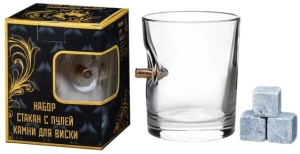 Набор Стакан для виски с пулей 250мл + камни для виски в мешочке 3шт