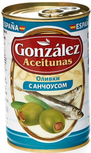 Оливки зеленые Гонсалес с анчоусом 300г ж/б