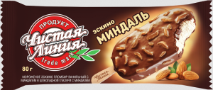 Морожено эскимо Чистая Линия с кусочками миндаля в шоколадной глазури 80г