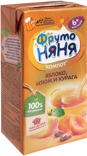 Компот ФрутоНяня яблоко экстракт изюма курага 0,2л