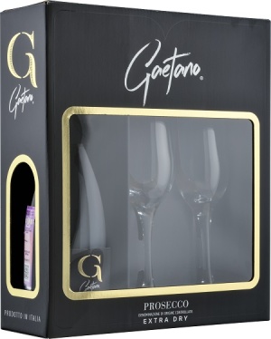 Игристое вино Просекко Гаэтано Экстра Драй белое сухое 0,75л п/у + 2 бокала