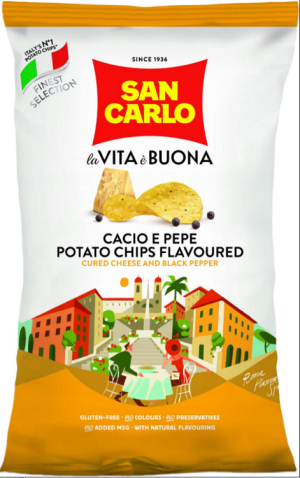 Чипсы картофельные Сан Карло рифленые со вкусом сыра и чер. перца 100г