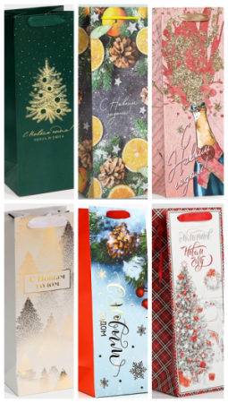 Пакет подарочный под бутылку Новый Год