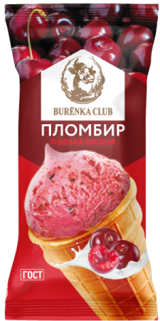 Мороженое BURЁNKA CLUB Пломбир Пьяная Вишня 80г в вафельном стаканчике