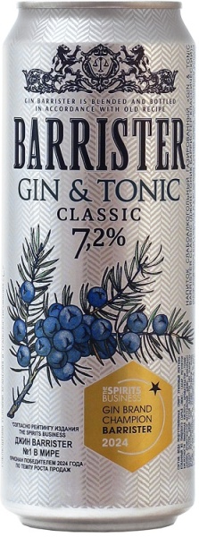 Напиток слабоалк. газ. Джин-Тоник Барристер Классический 0,45л ж/б
